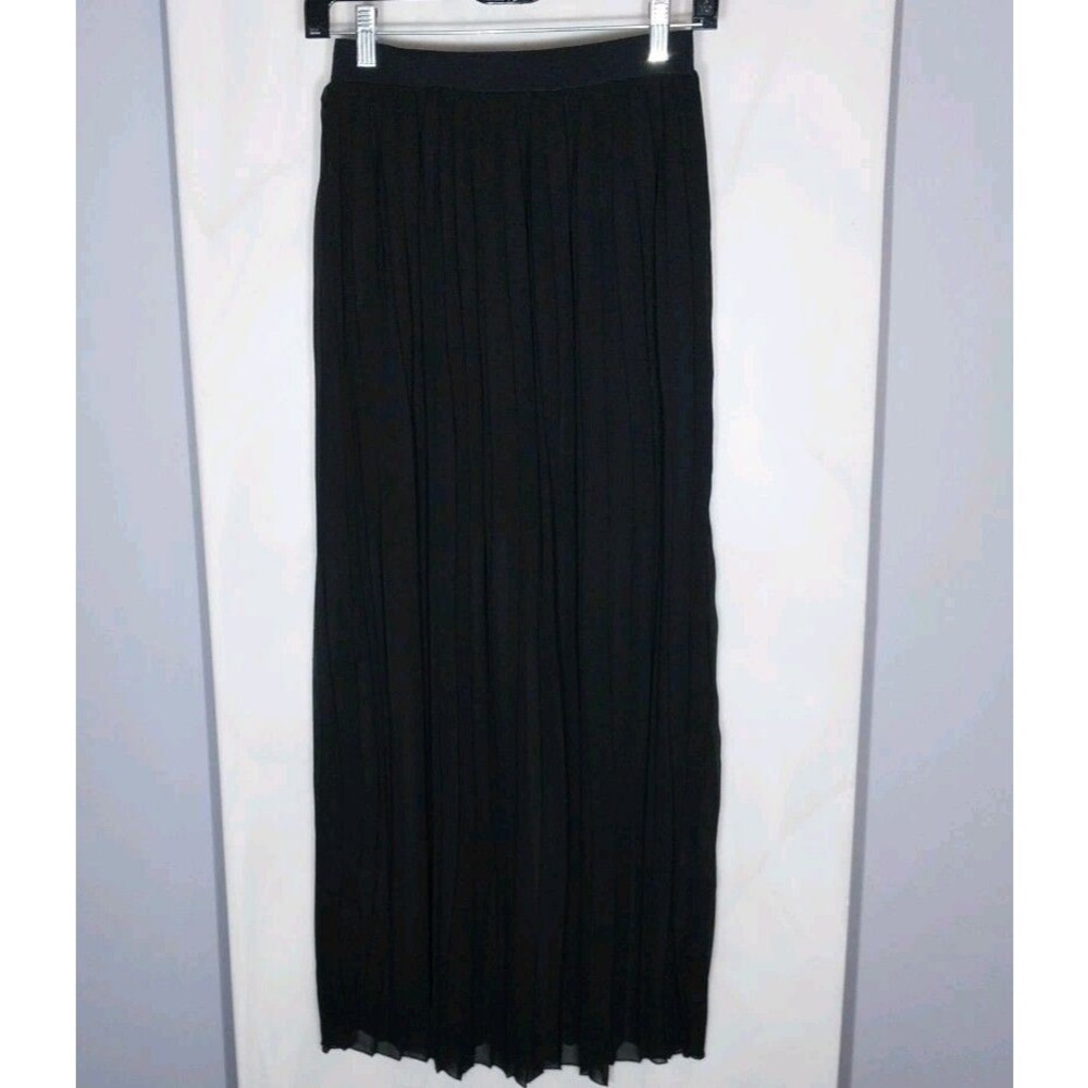 Decree Black Pleated Maxi Skirt S Sheer Chiffon Overlay Lined 40"